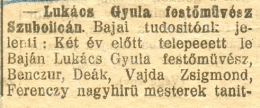  Lukács Gyula - Újságcikk Lukács Gyula kiállításáról 1. (Bácskai Hírlap, 1921. január 20.)