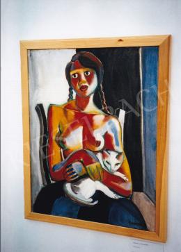  Futásfalvi Márton, Piroska - Gipsy Girl with Cat, c. 1930, 74,5x57 cm, oil on canvas, Signed lower right: F. Márton P. Photo: Tamás Kieselbach