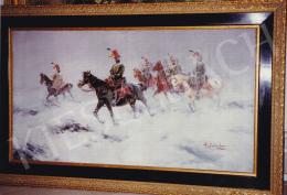  Pataky, László - Cavalrymen in Snowstorm, 62x113 cm, oil on canvas, Signed lower right: Pataky L., Photo: Tamás Kieselbach