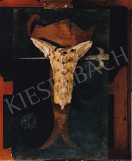  Bálint Endre - Éjszakában (Fennakadtunk), 1949, 59,5x37,5 cm, olaj, csont, falemez, applikáció, Jelezve a hátoldalon: Bálint 1949, Fotó: Kieselbach Tamás