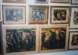  Bene, Géza - Deák Collection's Exhibition at Székesfehérvár; Lower line left: Suburb, 1950; oil on wooden board; 47,5 x 57,2 cm; Signed upper right: Bene Géza 950; Upper line right: Komposition, c. 1959; oil on cardboard; 24,3 x 30 cm; Unsigned; Photo: Kieselbach Tamá