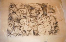 Berény, Róbert - Sitting Women in the Garden, 1915; 19,5x27 cm; engraving, paper; Signed lower right: Berény 1915 Bp.