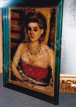  Czóbel Béla - Hölgy piros ruhában; 68x52 cm; olaj, vászon; Jelezve jobbra fent: Czóbel; Fotó: Kieselbach Tamás