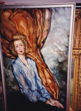  Batthyány, Gyula - Blonde Woman in Blue Transparent Blouse, oil on canvas, 130x80,5 cm, Signed lower left: Batthyány; Photo: Tamás Kieselbach