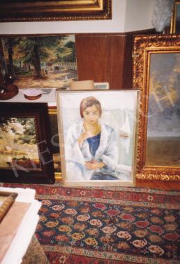 Tobisch, Ilona - Girl with Sail in the Background, oil on canvas, 81x61 cm, Unsigned, Photo: Tamás Kieselbach
