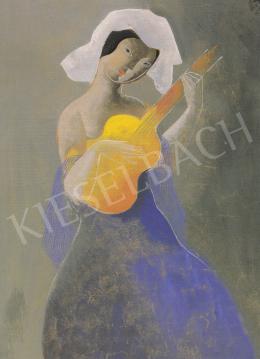  Kádár, Béla - Lady with Gitar, c.1930, mixed technique on paper, 50x34 cm