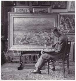  Kieselbach, Géza - Kieselbach, Géza, and his Paintings in own Kosice's Studio, 1957. IX. 20, Photo: Sr. Kieselbach, Vilmos