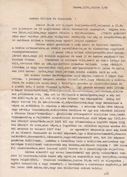  Kieselbach, Géza - Kieselbach Géza's Letter, 1958. 2th July, Kosice