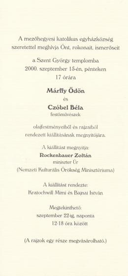  Márffy Ödön - Márffy Ödön és Czóbel Béla festőművészek képeiből rendezett kiállítás meghívója 2000-ből, Kieselbach Archívum