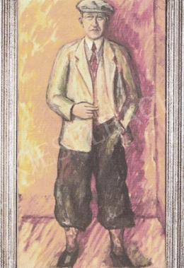  Márffy, Ödön - Man in front of an orange Background, 1908, 115x63 cm, oil on canvas, Signed on the reverse: Budapest, 1908, M.Ö. painting with five different frames, Photo: Tamás Kieselbach 
