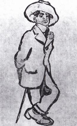 Rippl-Rónai, József - Ady in Paris, 1910, cartoon, woodcut