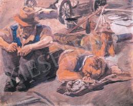 Egry, József - Resting workers, 1906, 44x55 cm, oil on paper panel, Signed lower right