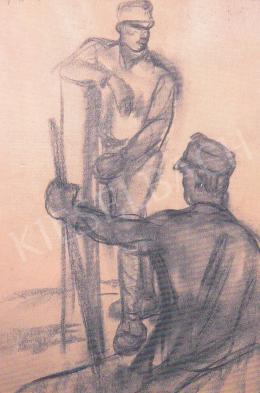 Egry, József - Chatting soldiers, 1916, 42x30 cm, charcoal on paper, Signed upper left