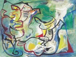  Litkey György - A fehér szarvas legendája, 1972, 60x80 cm