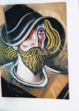  Scheiber Hugó - Szakállas, kalapos férfi I., 1930-as évek; 64x48 cm; vegyes technika, papír; jelezve balra lent: Scheiber H   Fotó: Kieselbach Tamás
