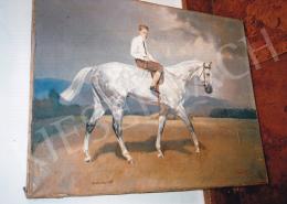  Konrád Ignác - Ló lovasával; olaj, vászon; Jelezve jobbra lent: Konrád Ignác; Fotó: Kieselbach Tamás