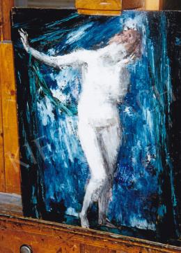  Vaszary, János - Nude with Blue Background; 50x39.5 cm; Oil on wood; Signed lower right: Vaszary; Photo: Tamás Kieselbach