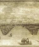 A fertődi (eszterházai) kastély látképe a park felől, 1784. - a baloldali földszintes szárny a képtár