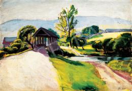  Pór, Bertalan - Sunlit Landscape with Bridge, 1909 