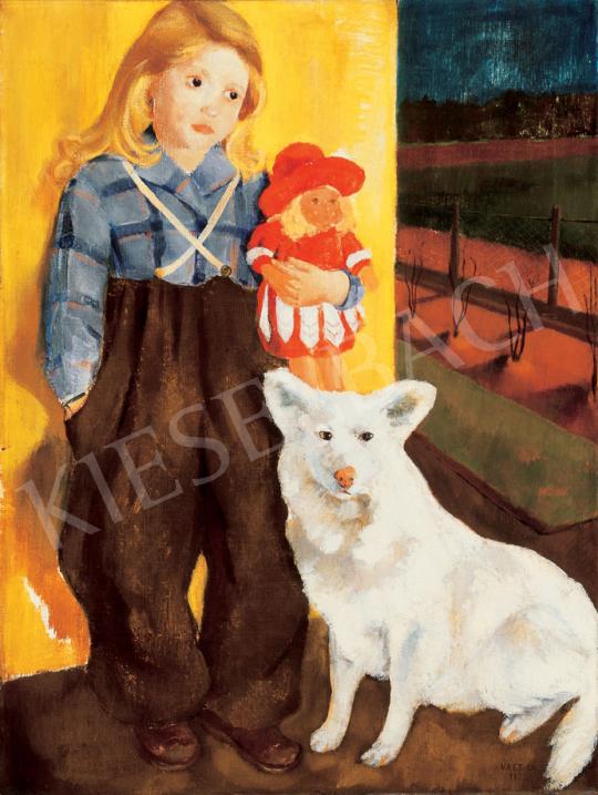 Várkonyi Ferenczy László - Kislány babával és kutyával, 1935 | 31. Aukció aukció / 129 tétel