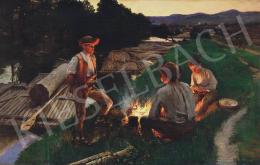 Skuteczky, Döme - Campfire on the River Bank (Raftsmen by the River Garam), around 1905 