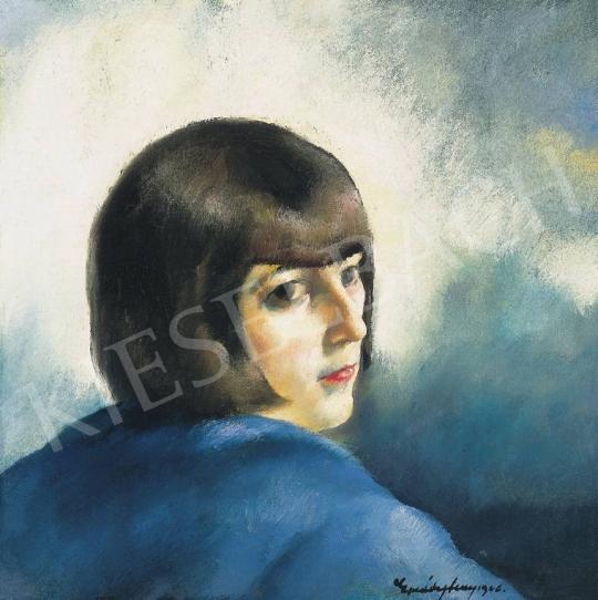 Erdélyi Ferenc - Barnahajú lány kék háttérrel, 1926 | 33. Aukció aukció / 77 tétel