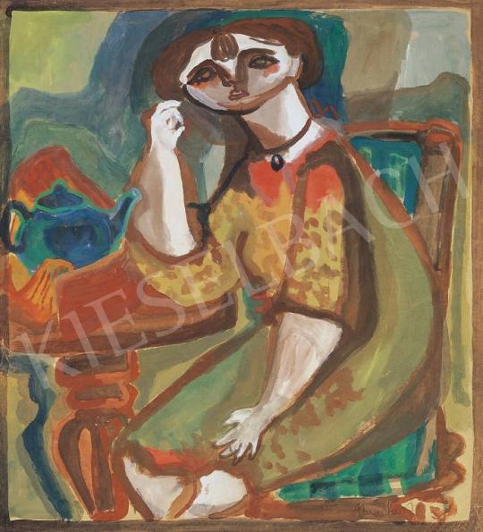 Anna Margit - Önarckép medalionnal, 1940-42 körül | 33. Aukció aukció / 112 tétel