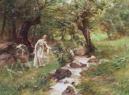 Neogrády, Antal - Lady Picking Flowers by the Stream 