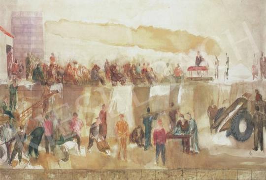  Bernáth Aurél - Gyűlés. A Munkásállam című falkép felső felének vázlata, 1968 | 33. Aukció aukció / 216 tétel