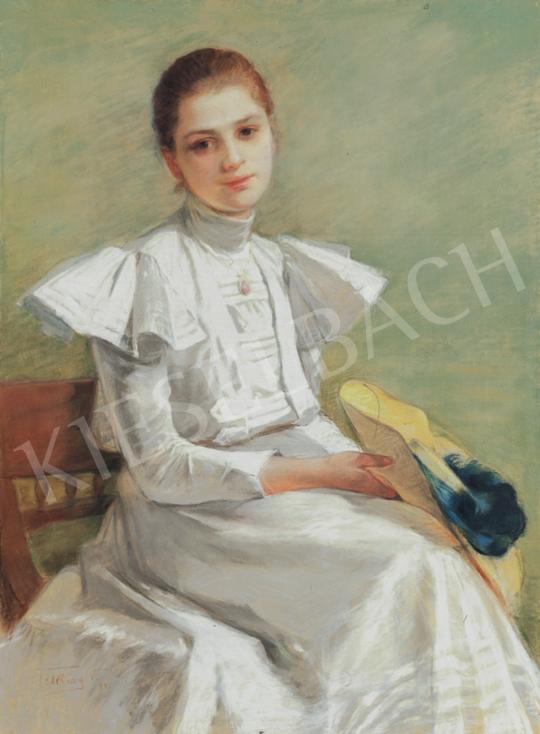 Telkessy Valéria - Fiatal lány kék tollas kalappal, 1898 | 34. Aukció aukció / 5 tétel