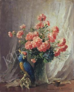  Henczné Deák, Adrienne - Carnation Boquet with Porcelane Parrot l 