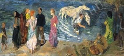  Szőnyi István - Ácsorgók a vízparton festménye