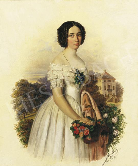 Canzi Ágost - Kislány virágkosárral háttérben kastélyparkkal, 1847 | 35. Aukció aukció / 41 tétel