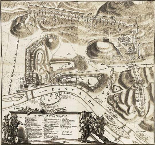 Michaele Vening - Buda térképe a középkori városfalakkal (Il piano di Buda assediata) | 36. Aukció aukció / 61 tétel