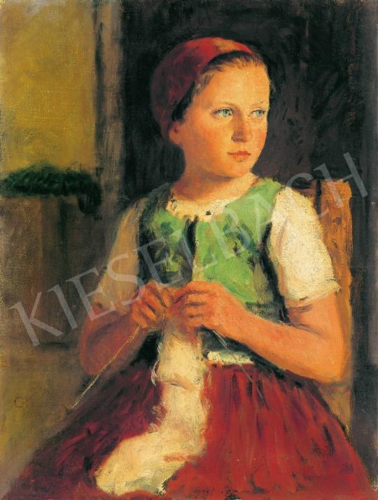  Glatz Oszkár - Kislány piros kendőben | 37. Aukció aukció / 63 tétel