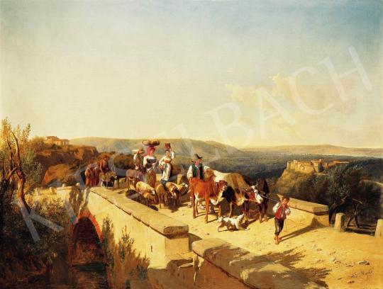 Markó, András - Italian family crossing a bridge in an Italian landscape, 1871 | 37th Auction auction / 73 Lot