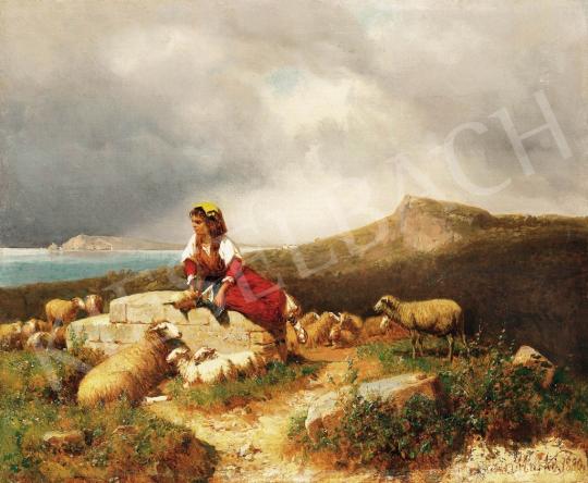Markó András - Itáliai tengerpart pásztorlánnyal, 1886 | 37. Aukció aukció / 133 tétel