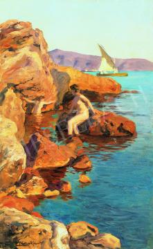  Nádler Róbert - Pihenő akt a tengerparton (Dalmácia) | 38. Aukció aukció / 15 tétel