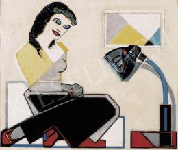 Huszár, Vilmos - Young Woman with Geometrical Picture and Bauhaus Lamp 