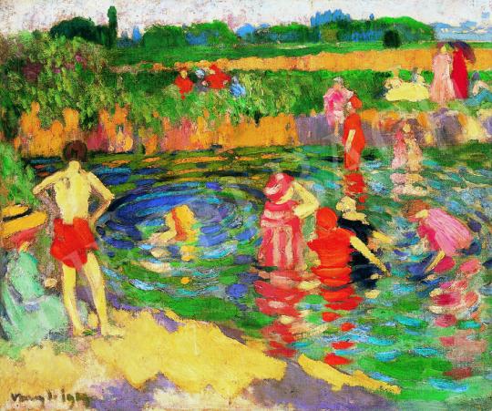  Vaszary János - A Fényes-fürdő Tatán (Fürdőzők a tatai tónál) | 38. Aukció aukció / 229 tétel