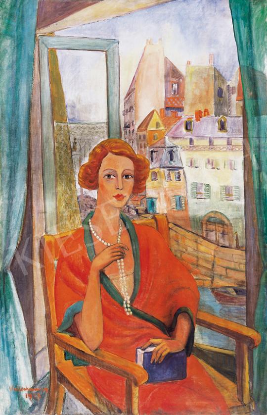 Walleshausen Zsigmond - Ablakban ülő hölgy gyöngysorral, 1927 | 39. Aukció aukció / 50 tétel