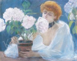  Kunffy, Lajos - Red Haired Lady with Hortensias 