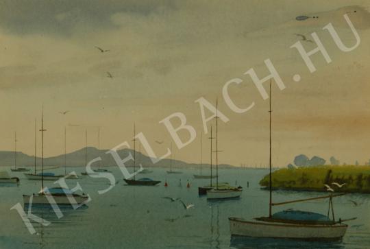 Dobroszláv, Lajos - Sailboats and Gulls by Lake Balaton painting