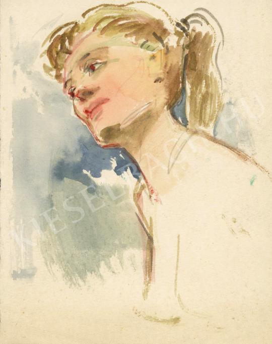 Biai-Föglein István - Szőke copfos lány festménye