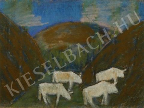 Nagy István - Legelésző tehenek, 1930 körül festménye