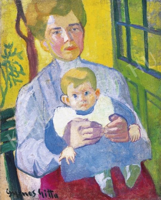 Gyenes Gitta - Anya gyermekével, 1910 körül festménye