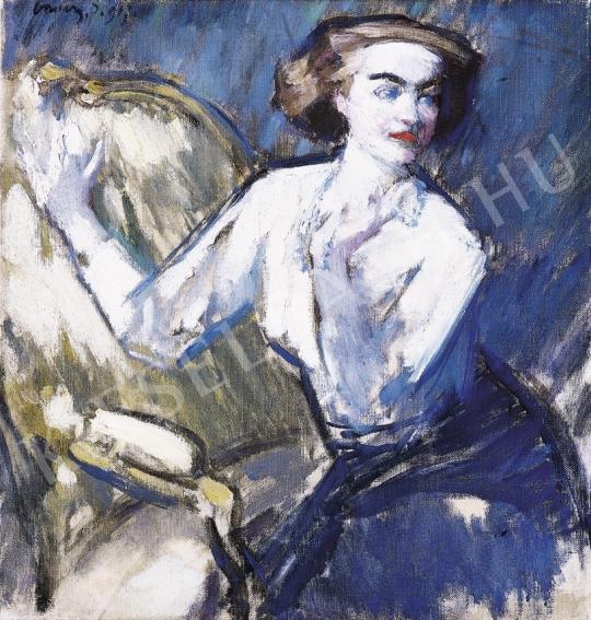  Vaszary János - Fehérblúzos nő fotelben festménye