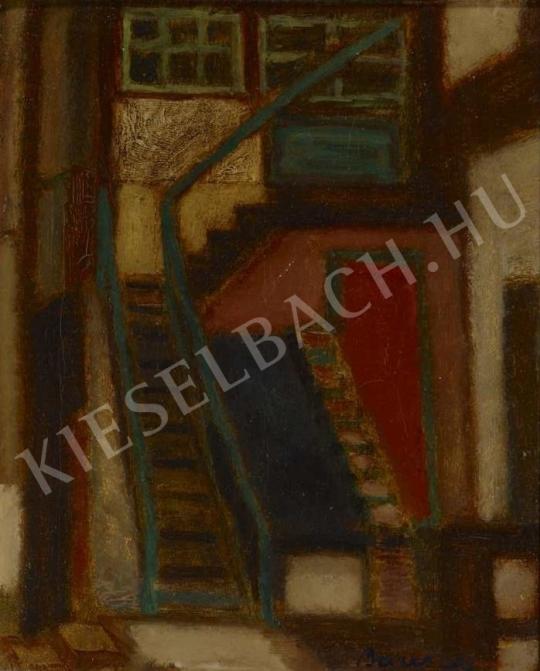  Barcsay Jenő - Lépcsőfeljárat (Ház lépcsőfeljárattal), 1956 festménye