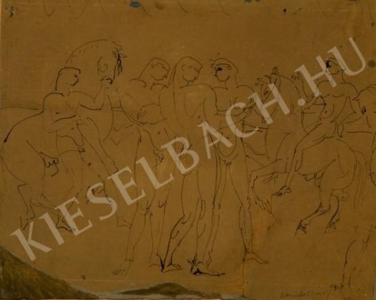  Kernstok Károly - Lovasok a vízparton festménye