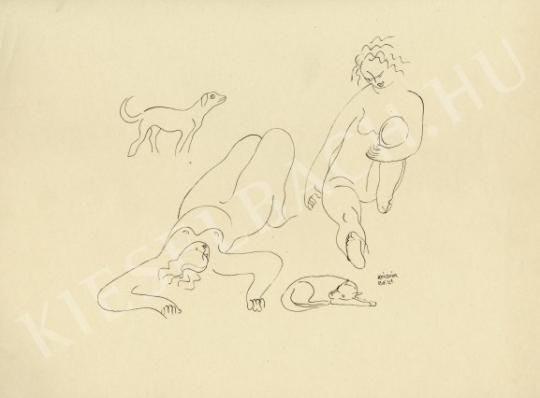  Kádár, Béla - Nudes with Dogs painting